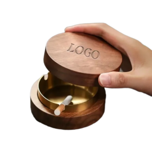 Custom Walnut Wood Ashtray with Steel Interior