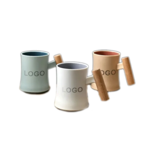Creative Wooden Handle Mouthwash Cup with Dual-Color Design