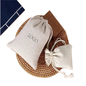 Customizable Natural Linen Drawstring Gift Bag