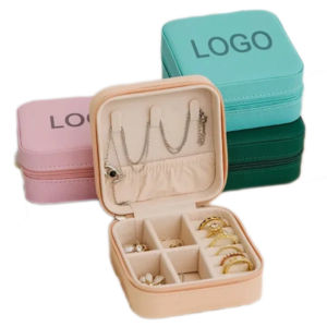 Portable Leather Zipper Jewelry Storage Box for Travel & Gif