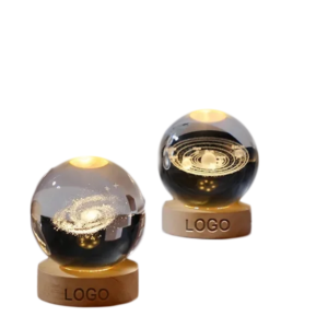 Wooden Base 3D Crystal Globe Night Light with LED