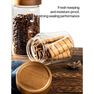 Natural Acacia Wood Glass Storage Jar with Airtight Lid