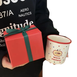 Cartoon Apple Ceramic Mug with Red Rim - Cozy Gift Idea