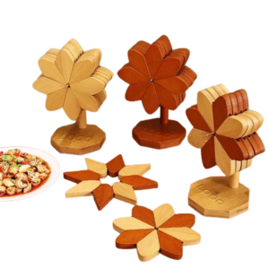 Solid Wood Windmill Trivet Set with Stand - Heat Resistant